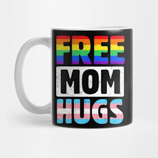 Free Mom Hugs Groovy Rainbow Heart Lgbt Flag Pride Month Mug